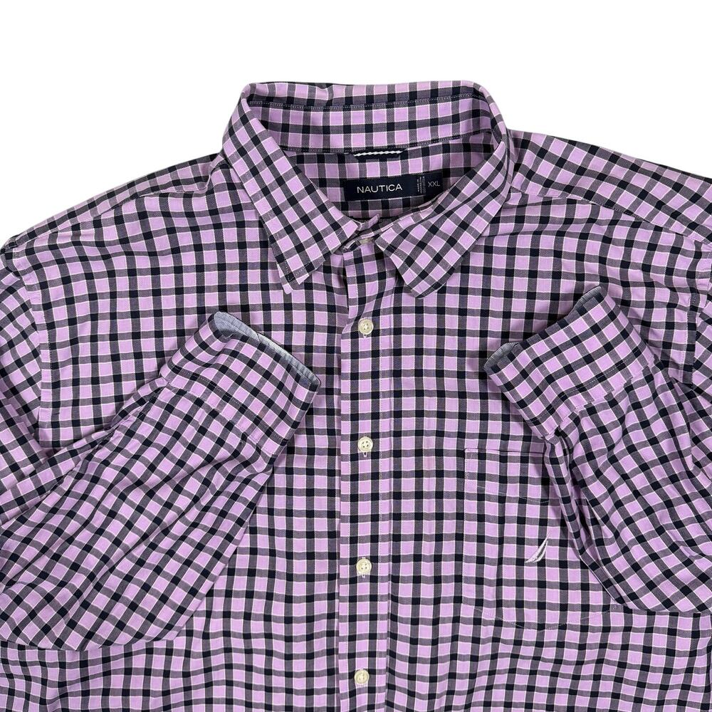Nautica Mens Long Sleeve Button Up Shirt XXL Purple Check Plaid